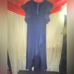 Navy blue high low dress with ruffles